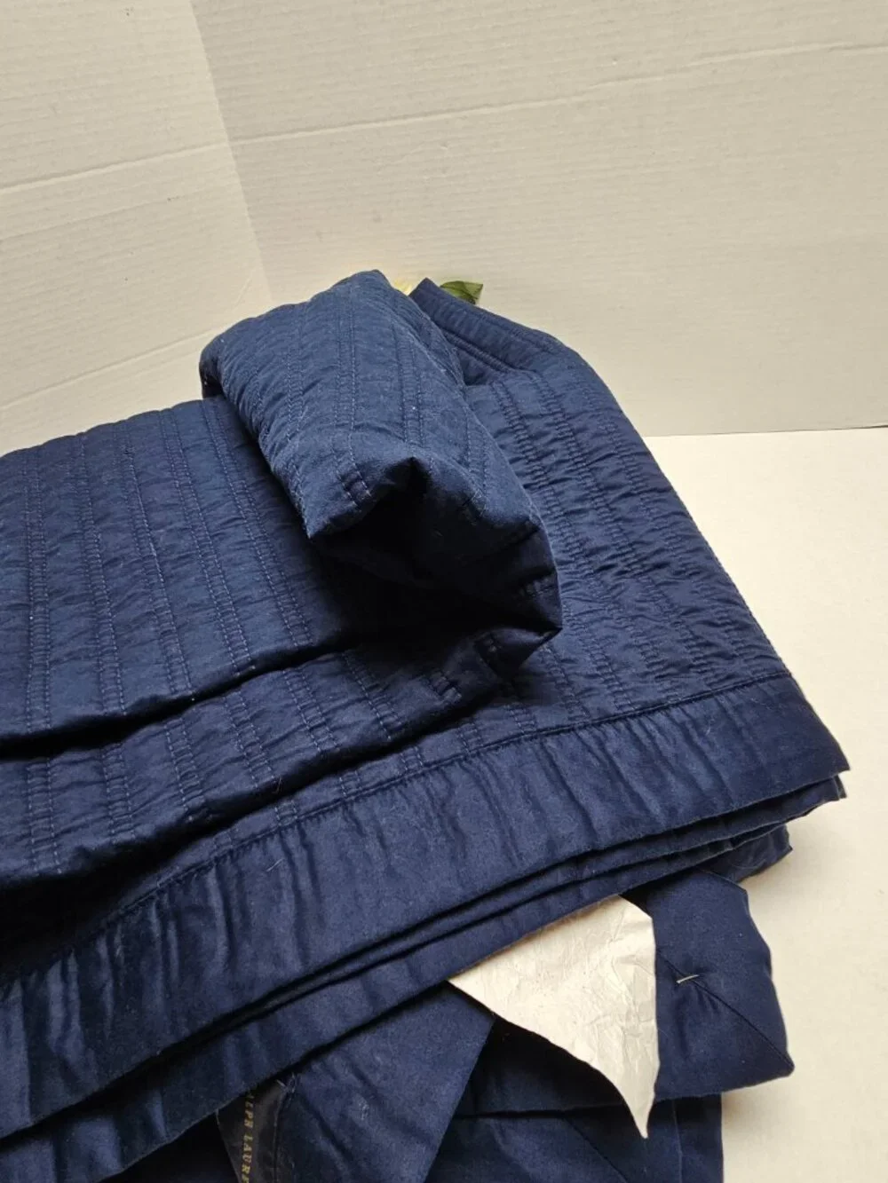 Ralph Lauren Home Dark Navy Blue Quilted Greenwich Quilt Coverlet + 2 Euro Shams
